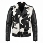 Black cowhide pony hair leather trucker jacket western style