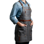 Charcoal cowhide leather apron 3 pockets barber workshop