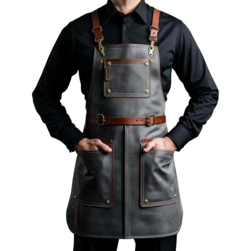 Charcoal cowhide leather apron 3 pockets barber workshop