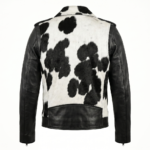 Black cowhide pony hair leather trucker jacket western style