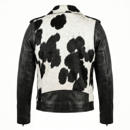 Black cowhide pony hair leather trucker jacket western style