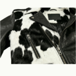 Black cowhide pony hair leather trucker jacket western style