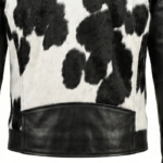 Black cowhide pony hair leather trucker jacket western style