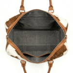 Brown cowhide pony hair leather duffel bag Inner view