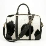 Black cowhide pony hair leather duffel bag luxury travel Back Side
