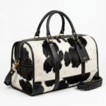Black cowhide pony hair leather duffel bag luxury travel main