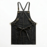 Back view of leather apron with cross-back straps