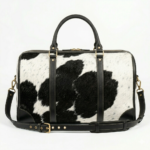 Black cowhide pony hair leather duffel bag luxury travel back side