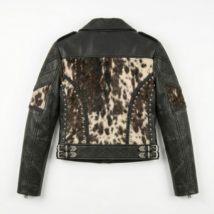 Women pony hair leather jacket back design
