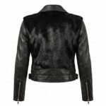satin lining black leather biker jacket women
