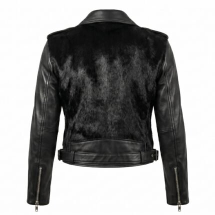satin lining black leather biker jacket women