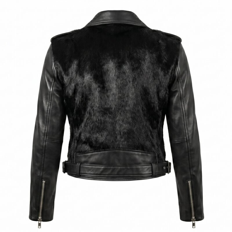 satin lining black leather biker jacket women