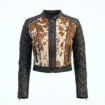 Women Brown Pony Hair Leather Crop Top Jacket Western Cowboy Style Biker Fashion
