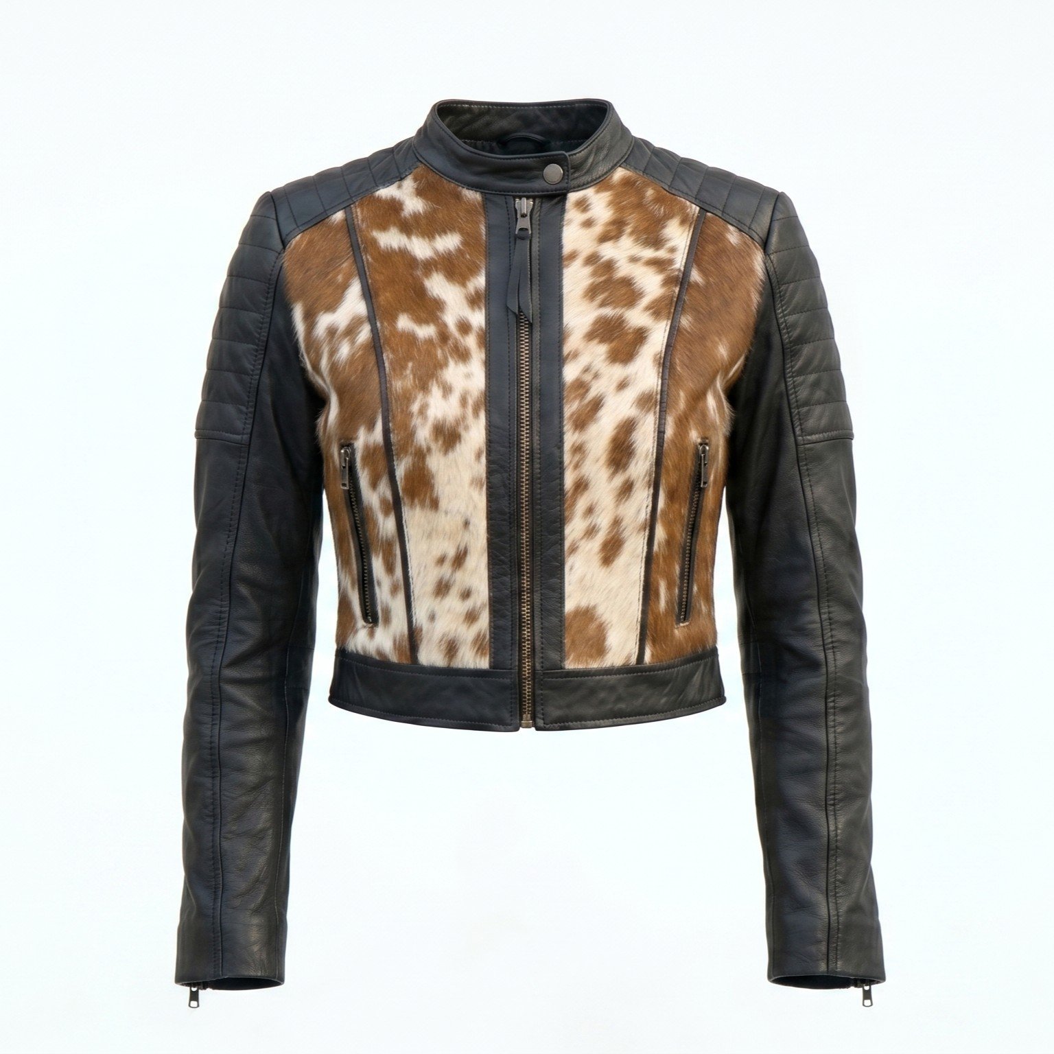 Women Brown Pony Hair Leather Crop Top Jacket Western Cowboy Style Biker Fashion Women Brown Pony Hair Leather Crop Top Jacket Western Cowboy Style Biker Fashion