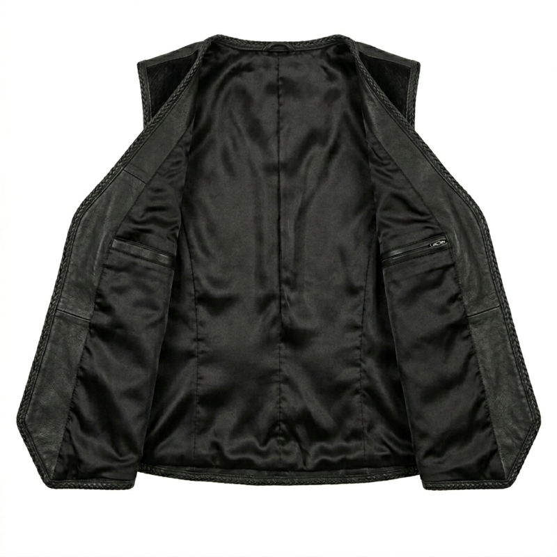 Inner lining black leather vest women