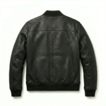 Men black leather jacket trucker style for sale, purchase, buy black ribbed collar design with modern fit. Order now for timeless style