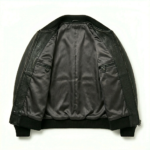 Men black leather jacket trucker style for sale, purchase, buy black ribbed collar design with modern fit. Order now for timeless style