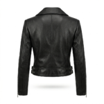 Women leather jacket trucker crop style biker for sale, purchase, buy black asymmetrical zip belted design. Elevate your look today