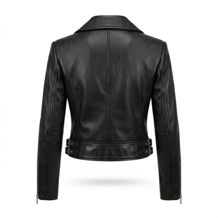 Women leather jacket trucker crop style biker for sale, purchase, buy black asymmetrical zip belted design. Elevate your look today