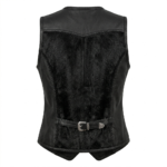 Women black leather vest back view