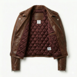 quilted lining inside brown leather biker jacket women