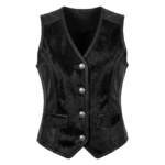 Women black pony hair leather vest front view