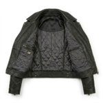 Quilted inner lining leather biker jacket women