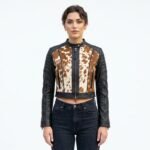 Women Brown Pony Hair Leather Crop Top Jacket Western Cowboy Style Biker Fashion