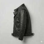 Men’s Black Leather Biker Jacket with Belted Waist & Quilted Side Panels | Aurevleathers - Image 5