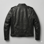 Back view of black genuine leather biker jacket for men