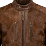 Brown Pony Hair Cowhide Leather Jacket Western Biker Fashion Statement Outerwear | Aurevleathers - Image 4