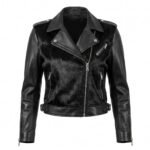 women black pony hair leather biker jacket front