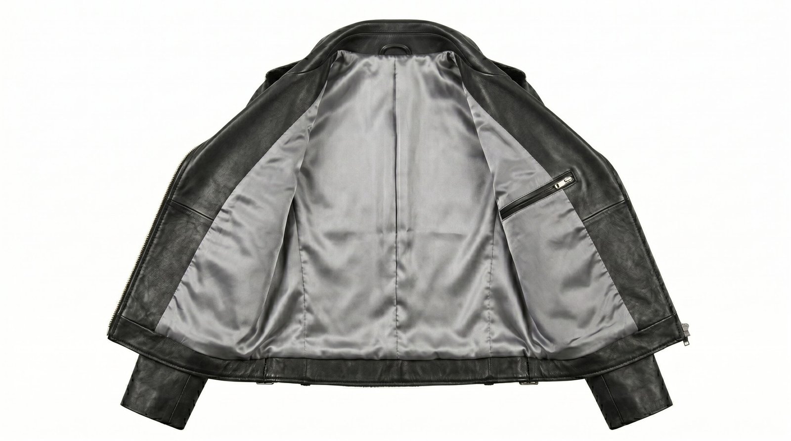 satin lining black leather biker jacket women